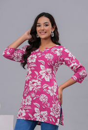 Rajools Printed Cotton Blend Straight Kurta for Women (Pink)