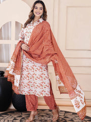 Women Floral Printed Regular Pure Cotton Kurta with Pyjamas & With Dupatta