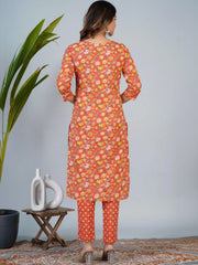 Women Floral Printed Regular Thread Work Pure Cotton Kurta with Trousers & With Dupatta