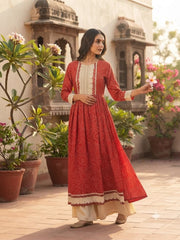 Rust Red Printed Anarkali Kurta
