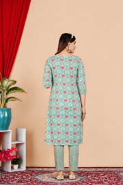 Teal & Yellow Kurti Pant Dupatta Set