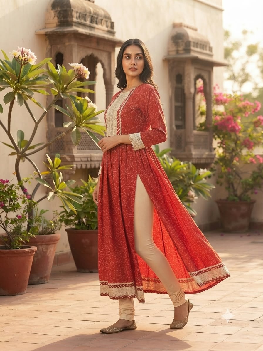 Rust Red Printed Anarkali Kurta