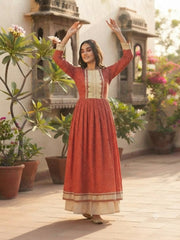 Rust Red Printed Anarkali Kurta
