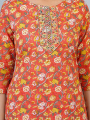 Women Floral Printed Regular Thread Work Pure Cotton Kurta with Trousers & With Dupatta