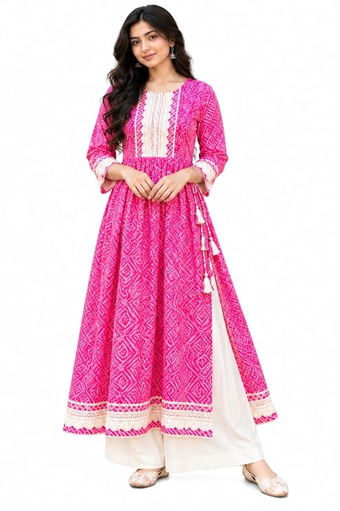 Women's Bandhani Print Nayra Cut Kurta