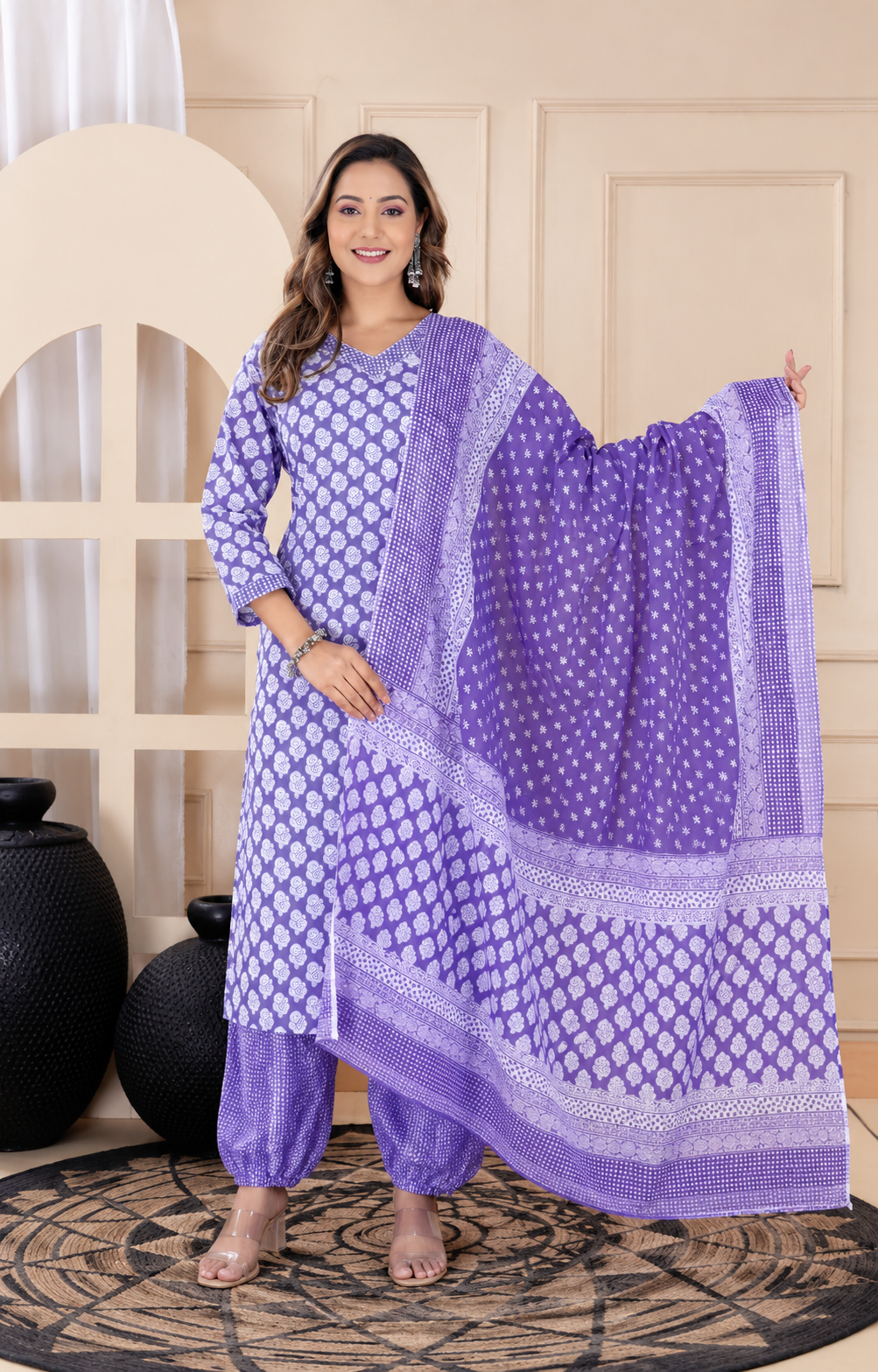 purple straight v-neck kurta