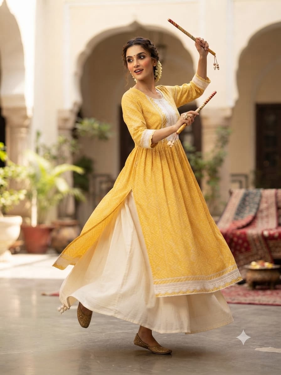 Dhandiya Special Yellow Kurti